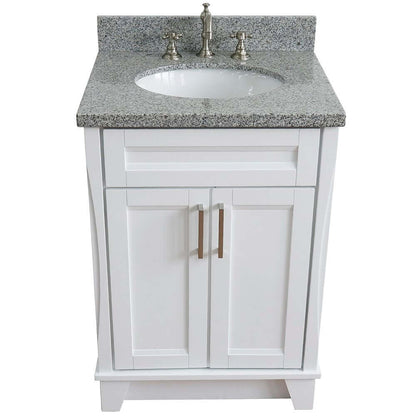 25" Single sink vanity in White finish with Gray granite and oval sink - 400700-25-WH-GYO