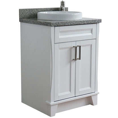 25" Single sink vanity in White finish with Gray granite and round sink - 400700-25-WH-GYRD