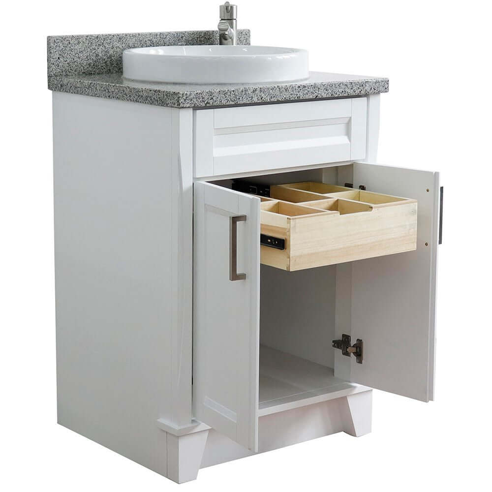 25" Single sink vanity in White finish with Gray granite and round sink - 400700-25-WH-GYRD