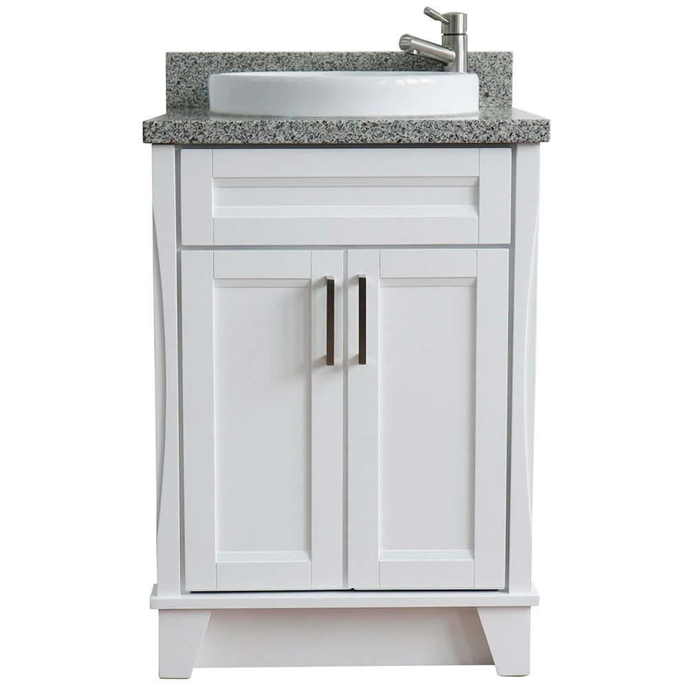 25" Single sink vanity in White finish with Gray granite and round sink - 400700-25-WH-GYRD