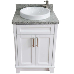 25" Single sink vanity in White finish with Gray granite and round sink - 400700-25-WH-GYRD
