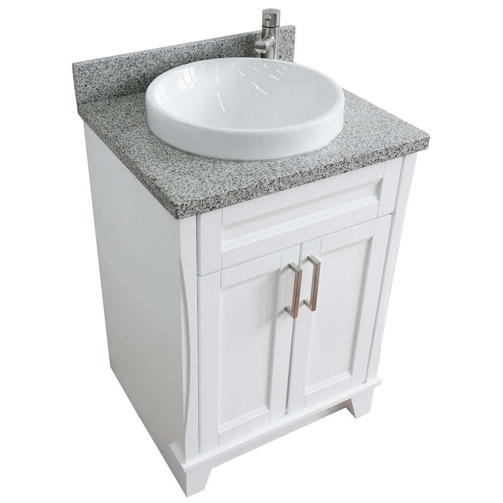 25" Single sink vanity in White finish with Gray granite and round sink - 400700-25-WH-GYRD