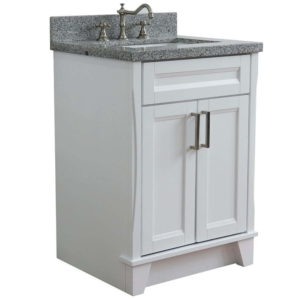 25" Single sink vanity in White finish with Gray granite and rectangle sink - 400700-25-WH-GYR