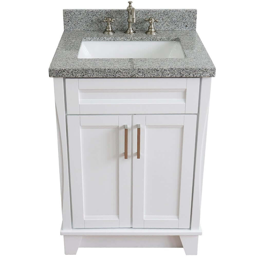 25" Single sink vanity in White finish with Gray granite and rectangle sink - 400700-25-WH-GYR