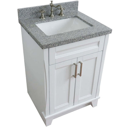25" Single sink vanity in White finish with Gray granite and rectangle sink - 400700-25-WH-GYR