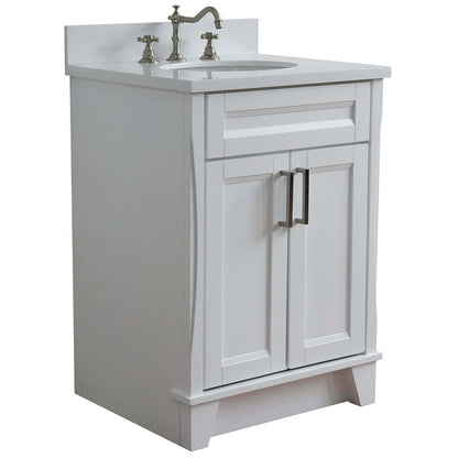 25" Single sink vanity in White finish with White quartz and oval sink - 400700-25-WH-WEO