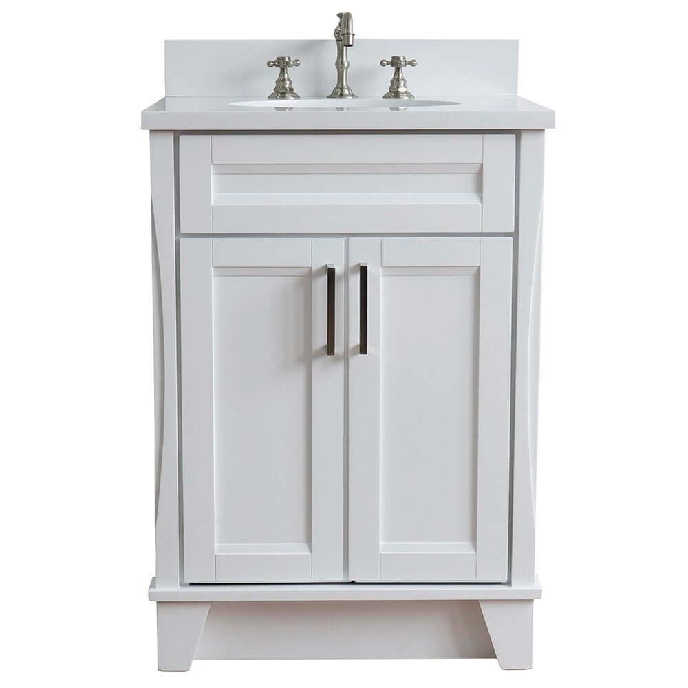 25" Single sink vanity in White finish with White quartz and oval sink - 400700-25-WH-WEO