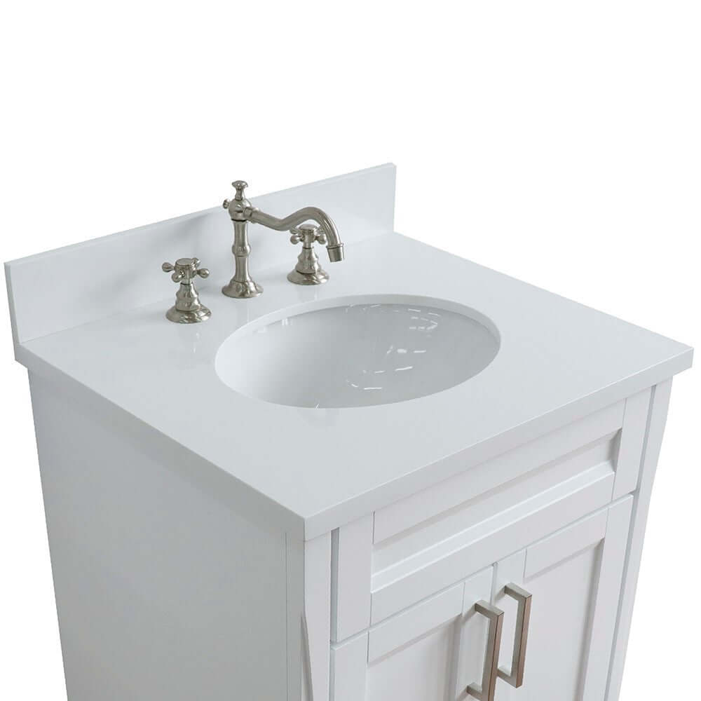 25" Single sink vanity in White finish with White quartz and oval sink - 400700-25-WH-WEO