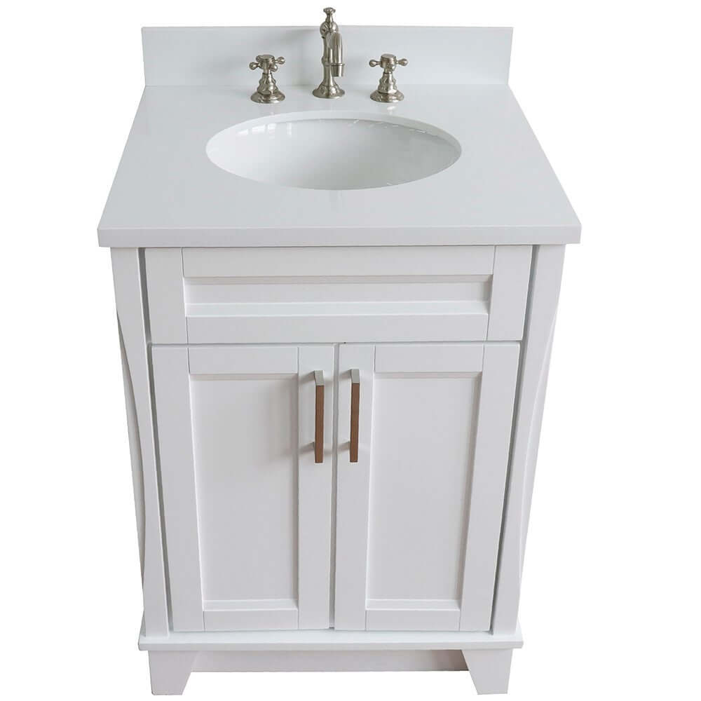 25" Single sink vanity in White finish with White quartz and oval sink - 400700-25-WH-WEO