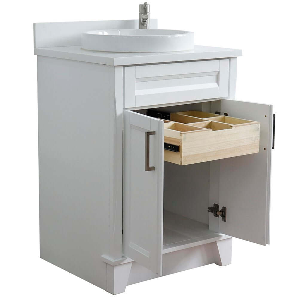 25" Single sink vanity in White finish with White quartz and round sink - 400700-25-WH-WERD