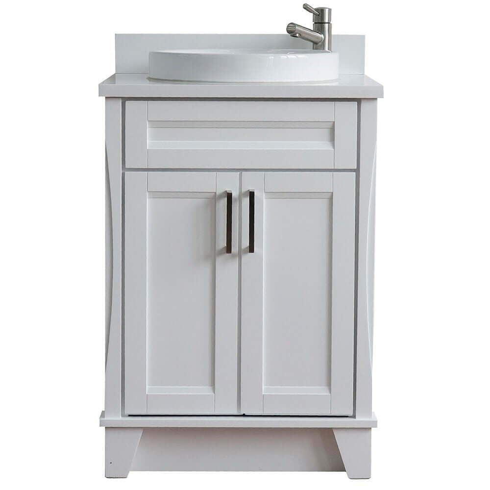 25" Single sink vanity in White finish with White quartz and round sink - 400700-25-WH-WERD