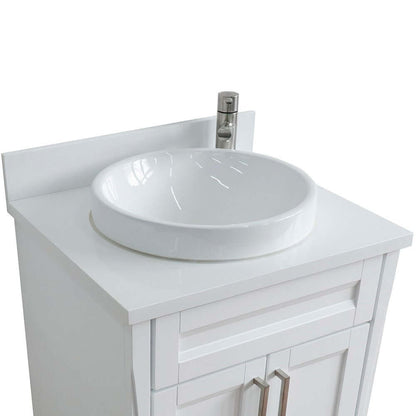 25" Single sink vanity in White finish with White quartz and round sink - 400700-25-WH-WERD