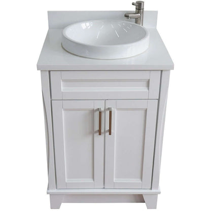 25" Single sink vanity in White finish with White quartz and round sink - 400700-25-WH-WERD