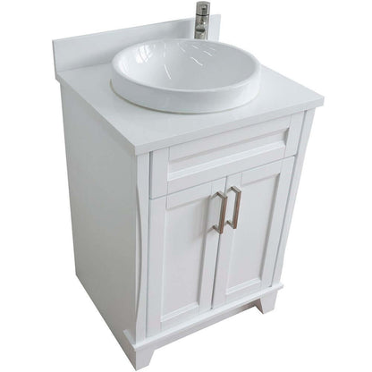 25" Single sink vanity in White finish with White quartz and round sink - 400700-25-WH-WERD