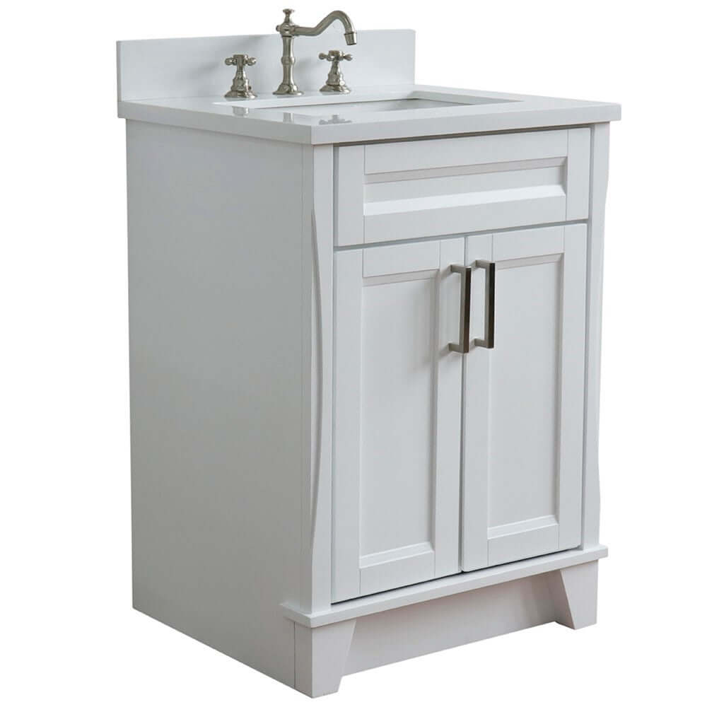 25" Single sink vanity in White finish with White quartz and rectangle sink - 400700-25-WH-WER