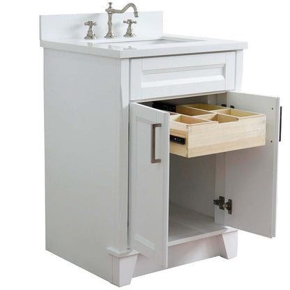 25" Single sink vanity in White finish with White quartz and rectangle sink - 400700-25-WH-WER