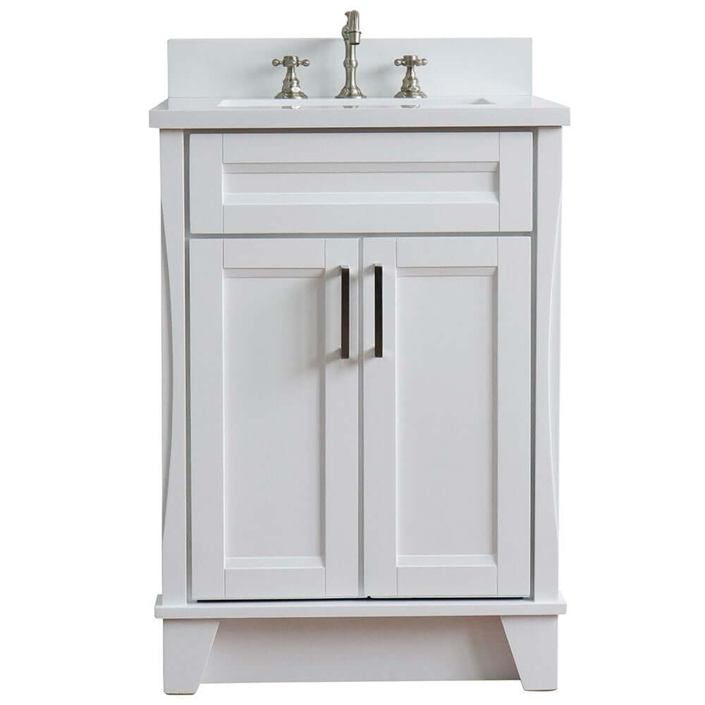 25" Single sink vanity in White finish with White quartz and rectangle sink - 400700-25-WH-WER