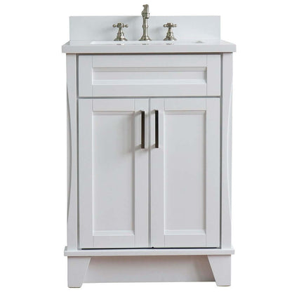 25" Single sink vanity in White finish with White quartz and rectangle sink - 400700-25-WH-WER