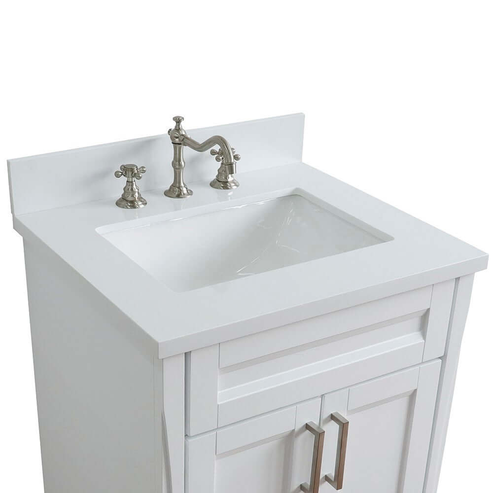 25" Single sink vanity in White finish with White quartz and rectangle sink - 400700-25-WH-WER