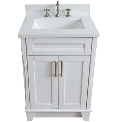 25" Single sink vanity in White finish with White quartz and rectangle sink - 400700-25-WH-WER