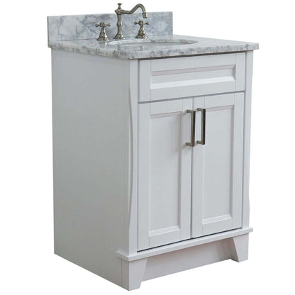 25" Single sink vanity in White finish with White Carrara marble and oval sink - 400700-25-WH-WMO