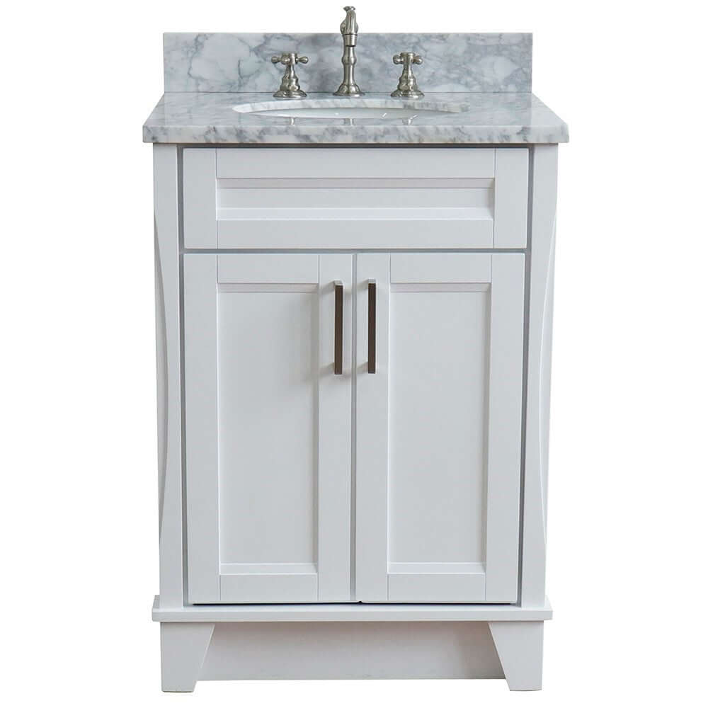 25" Single sink vanity in White finish with White Carrara marble and oval sink - 400700-25-WH-WMO