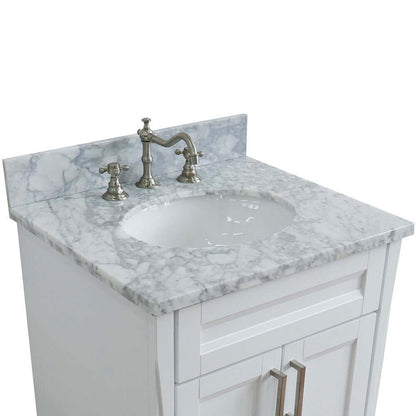 25" Single sink vanity in White finish with White Carrara marble and oval sink - 400700-25-WH-WMO