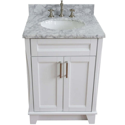 25" Single sink vanity in White finish with White Carrara marble and oval sink - 400700-25-WH-WMO