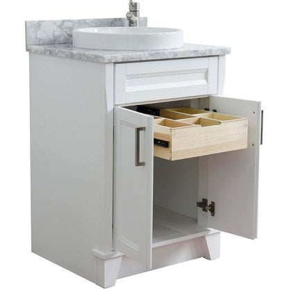 25" Single sink vanity in White finish with White Carrara marble and round sink - 400700-25-WH-WMRD