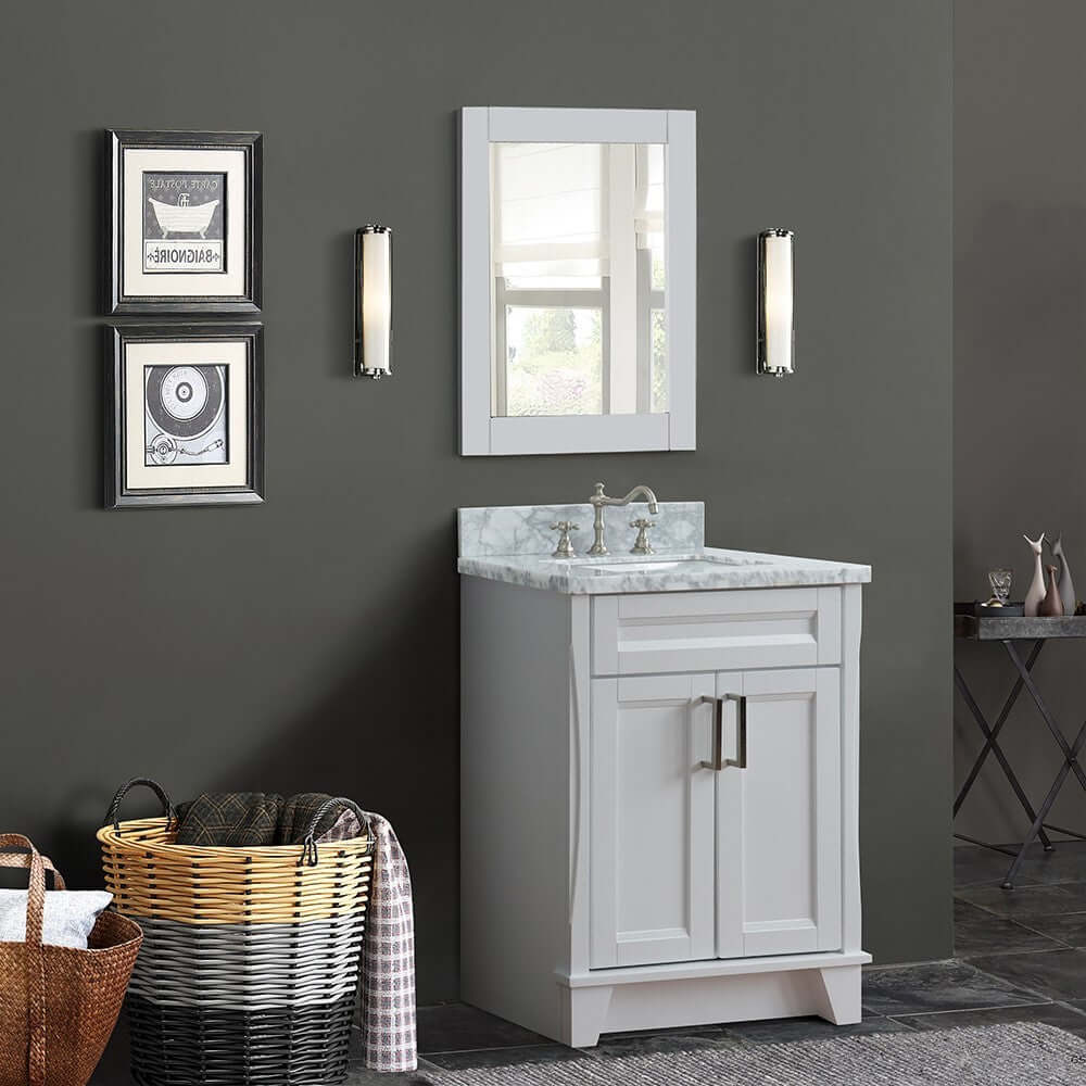 25" Single sink vanity in White finish with White Carrara marble and rectangle sink - 400700-25-WH-WMR