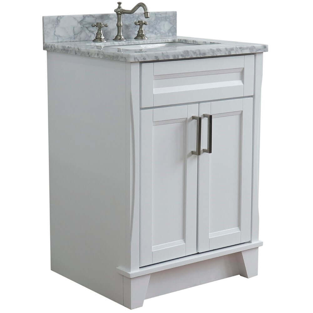 25" Single sink vanity in White finish with White Carrara marble and rectangle sink - 400700-25-WH-WMR