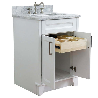 25" Single sink vanity in White finish with White Carrara marble and rectangle sink - 400700-25-WH-WMR