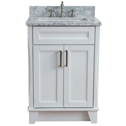 25" Single sink vanity in White finish with White Carrara marble and rectangle sink - 400700-25-WH-WMR