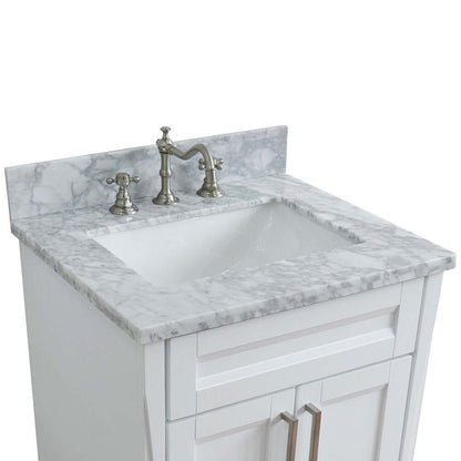 25" Single sink vanity in White finish with White Carrara marble and rectangle sink - 400700-25-WH-WMR