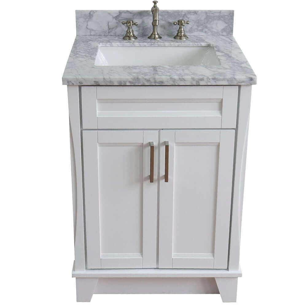 25" Single sink vanity in White finish with White Carrara marble and rectangle sink - 400700-25-WH-WMR