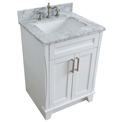 25" Single sink vanity in White finish with White Carrara marble and rectangle sink - 400700-25-WH-WMR