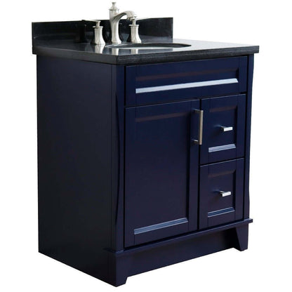 31" Single sink vanity in Blue finish with Black galaxy granite with oval sink - 400700-31-BU-BGO