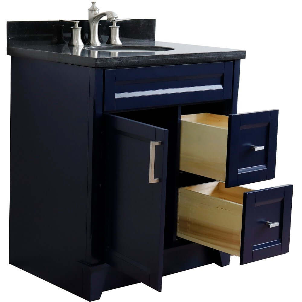 31" Single sink vanity in Blue finish with Black galaxy granite with oval sink - 400700-31-BU-BGO