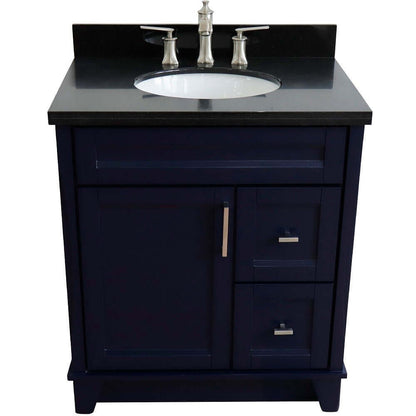 31" Single sink vanity in Blue finish with Black galaxy granite with oval sink - 400700-31-BU-BGO