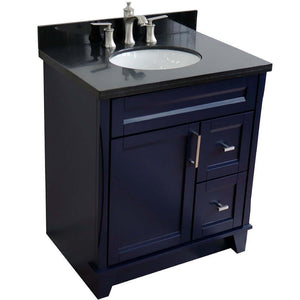31" Single sink vanity in Blue finish with Black galaxy granite with oval sink - 400700-31-BU-BGO