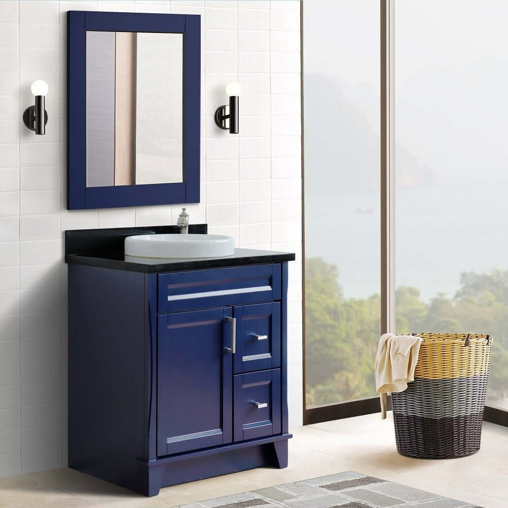 31" Single sink vanity in Blue finish with Black galaxy granite with round sink - 400700-31-BU-BGRD