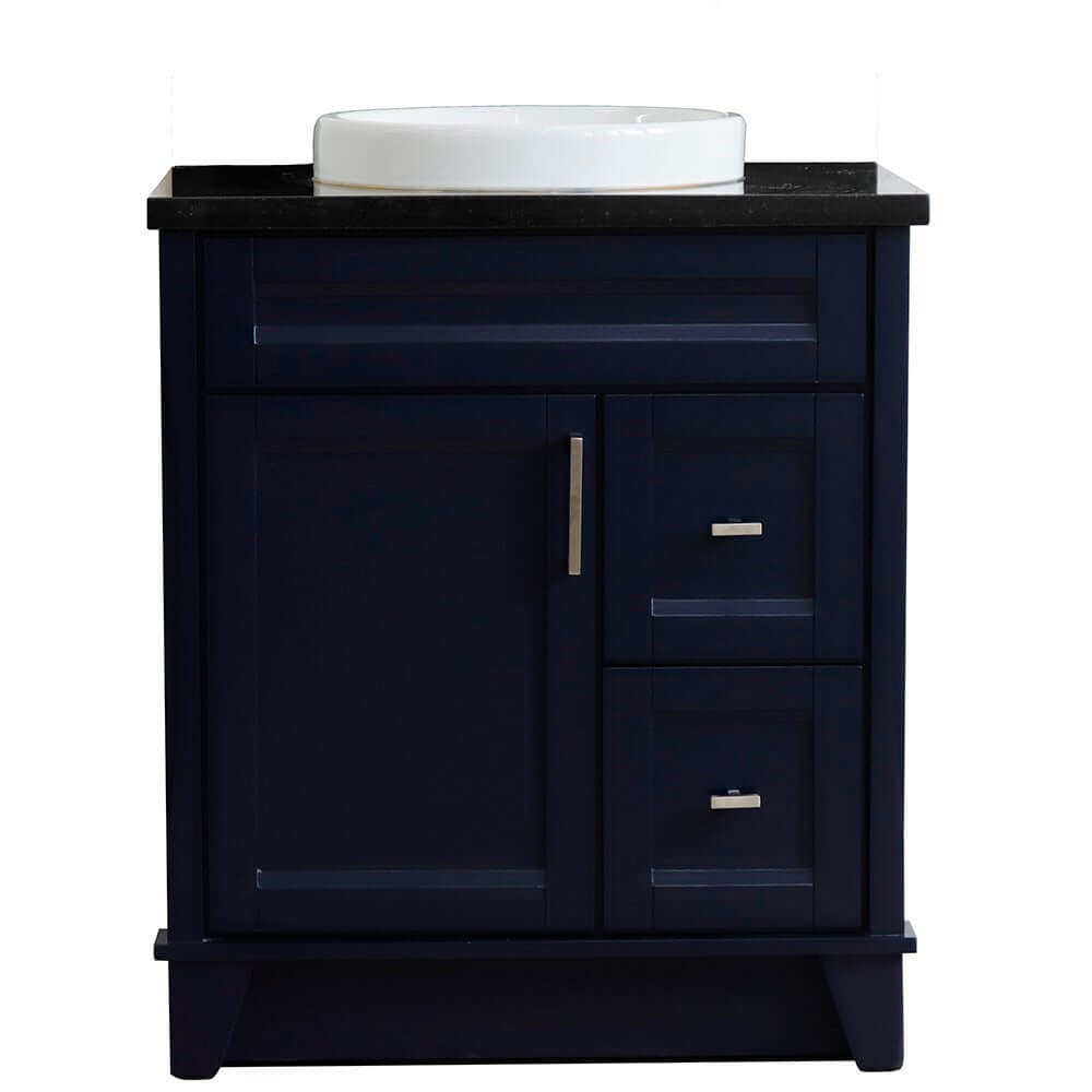 31" Single sink vanity in Blue finish with Black galaxy granite with round sink - 400700-31-BU-BGRD