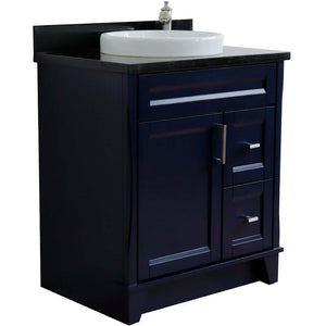 31" Single sink vanity in Blue finish with Black galaxy granite with round sink - 400700-31-BU-BGRD