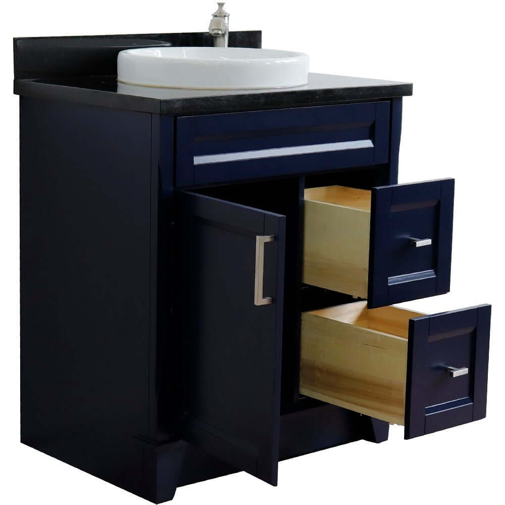 31" Single sink vanity in Blue finish with Black galaxy granite with round sink - 400700-31-BU-BGRD