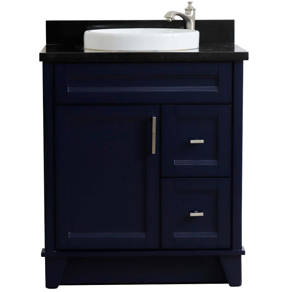 31" Single sink vanity in Blue finish with Black galaxy granite with round sink - 400700-31-BU-BGRD