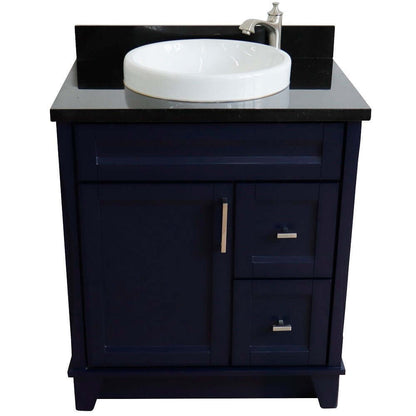 31" Single sink vanity in Blue finish with Black galaxy granite with round sink - 400700-31-BU-BGRD