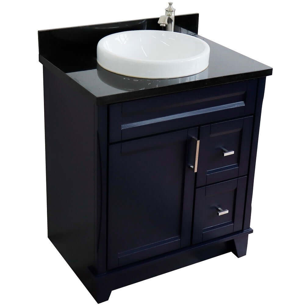 31" Single sink vanity in Blue finish with Black galaxy granite with round sink - 400700-31-BU-BGRD