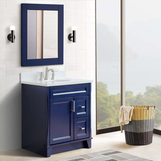 31" Single sink vanity in Blue finish with White quartz with oval sink - 400700-31-BU-WEO