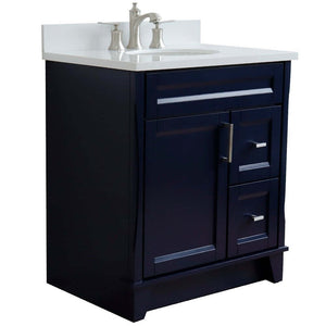 31" Single sink vanity in Blue finish with White quartz with oval sink - 400700-31-BU-WEO