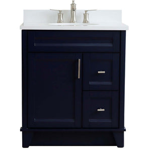 31" Single sink vanity in Blue finish with White quartz with oval sink - 400700-31-BU-WEO